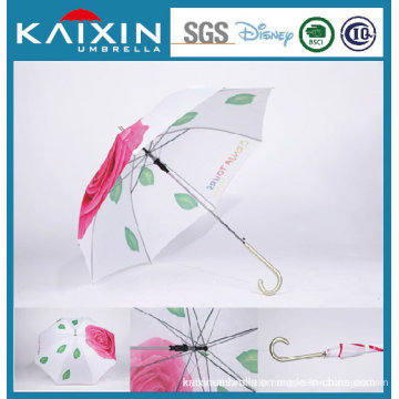 Silk Printing Flower Print Inside Fiber Glass Frame Straight Umbrella